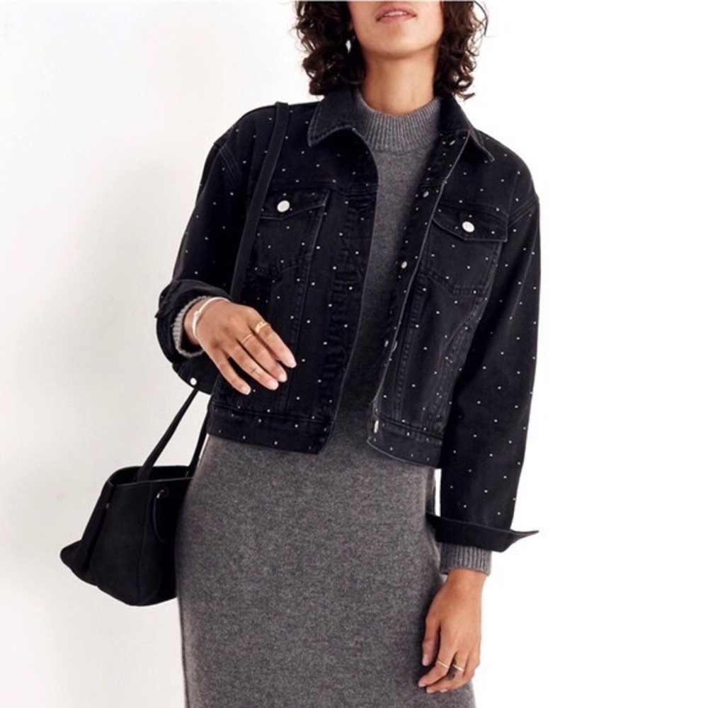 Madewell Boxy Crop Metallic Dot Denim Jacket
